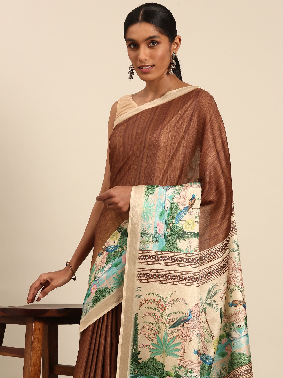 Brown Cotton Saree