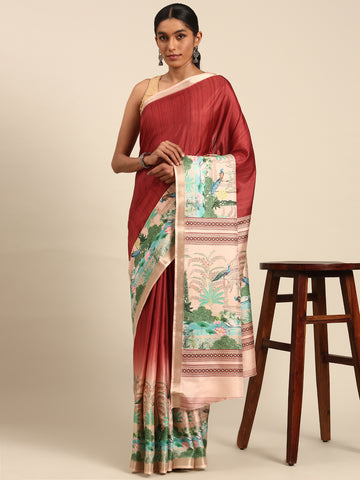 Maroon Cotton Saree