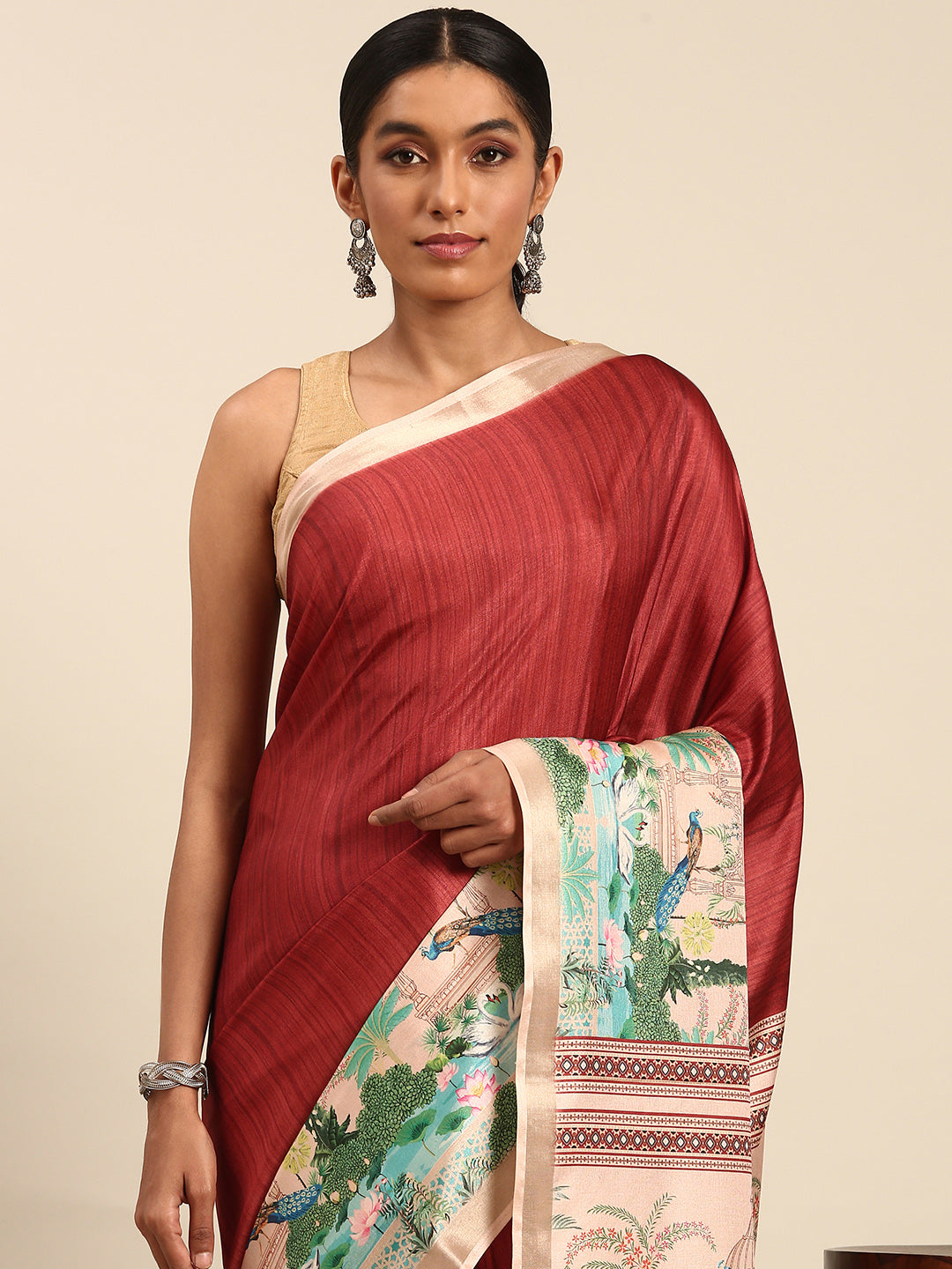 Maroon Cotton Saree