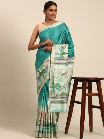 Turquoise Cotton Saree