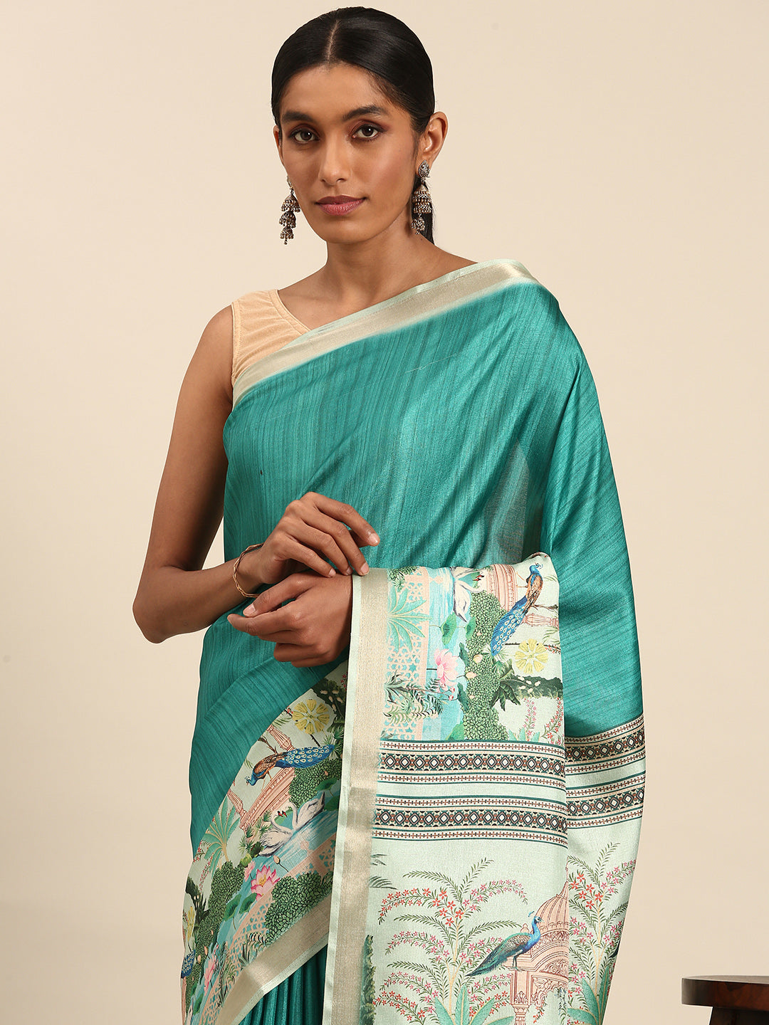 Turquoise Cotton Saree