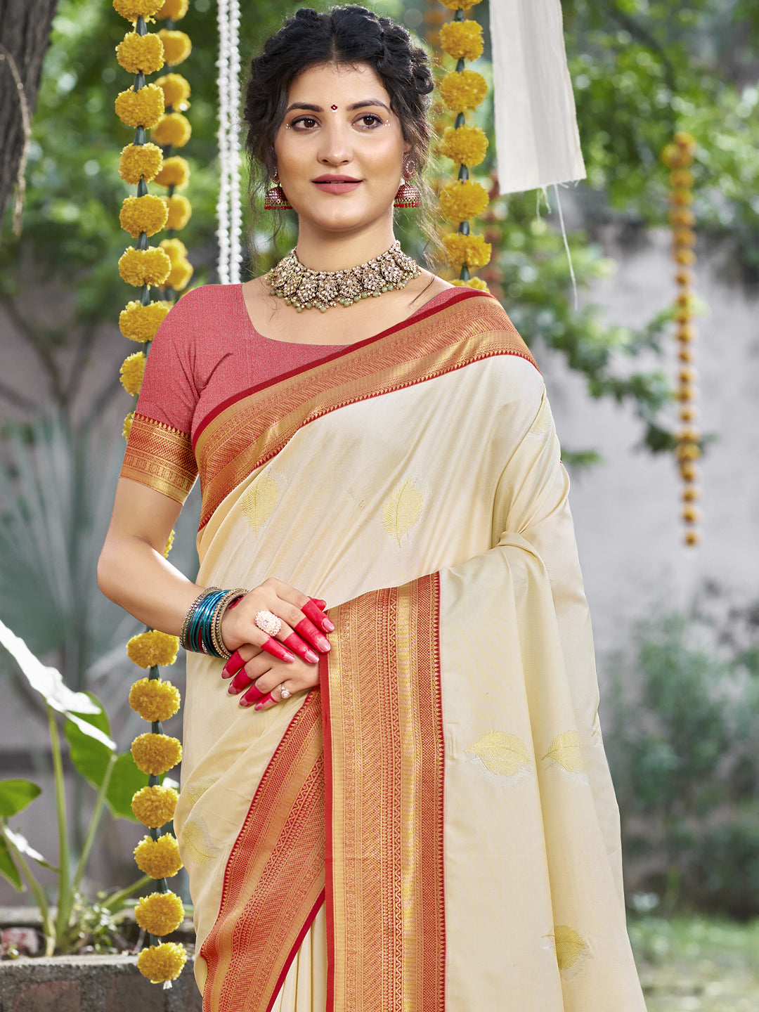 Cream Silk Saree