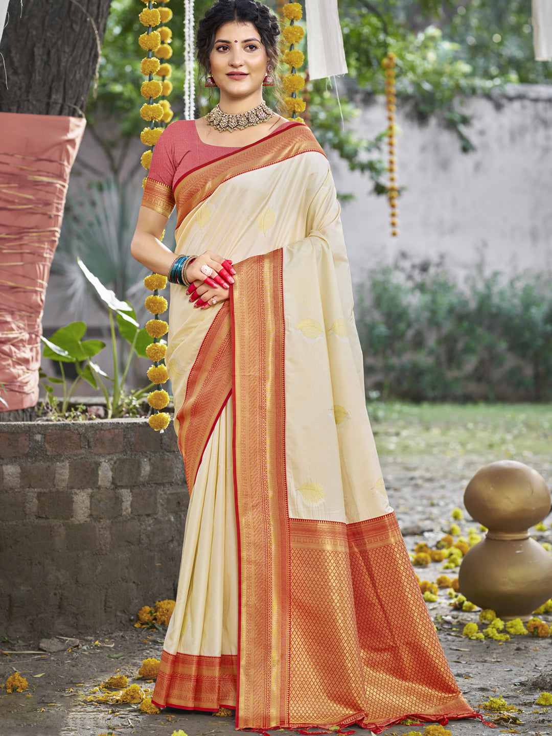 Cream Silk Saree