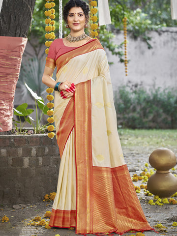 Cream Silk Saree