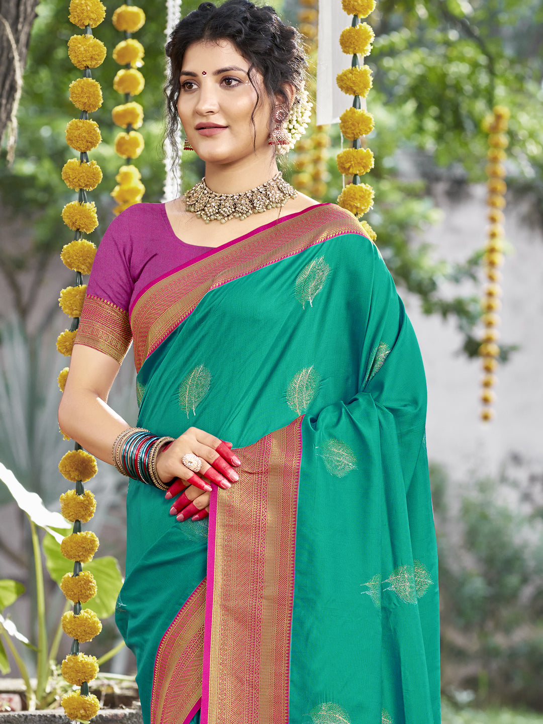 Teal Green Silk Saree