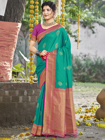 Teal Green Silk Saree