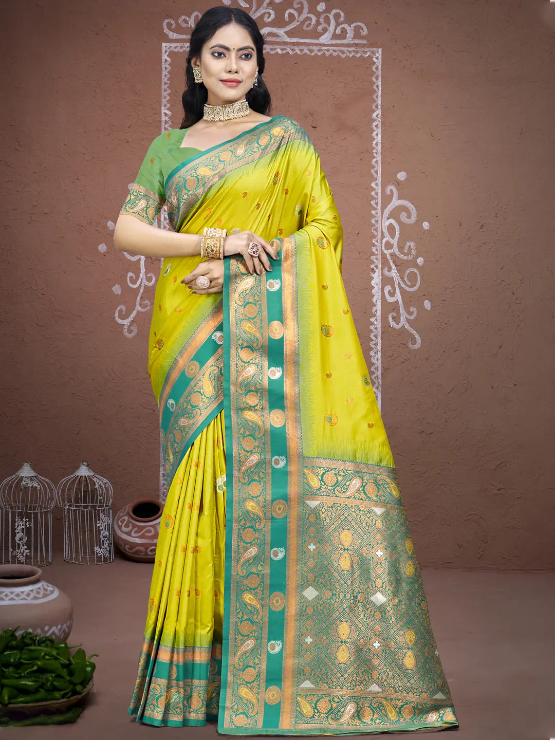 Parrot Green Silk Saree