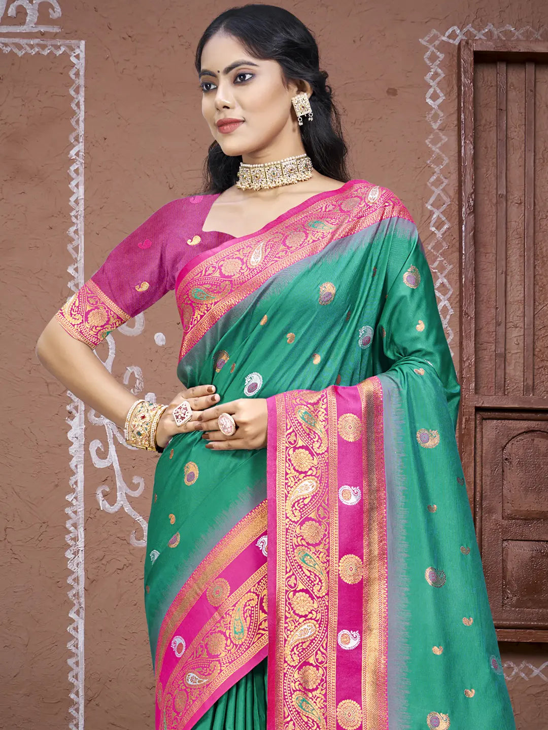 Teal Green Silk Saree