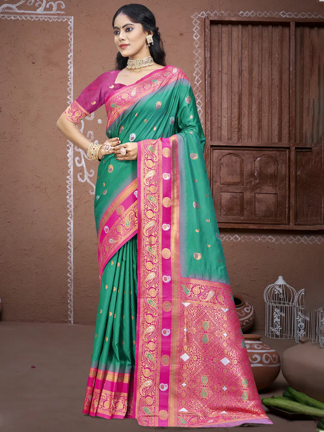 Teal Green Silk Saree