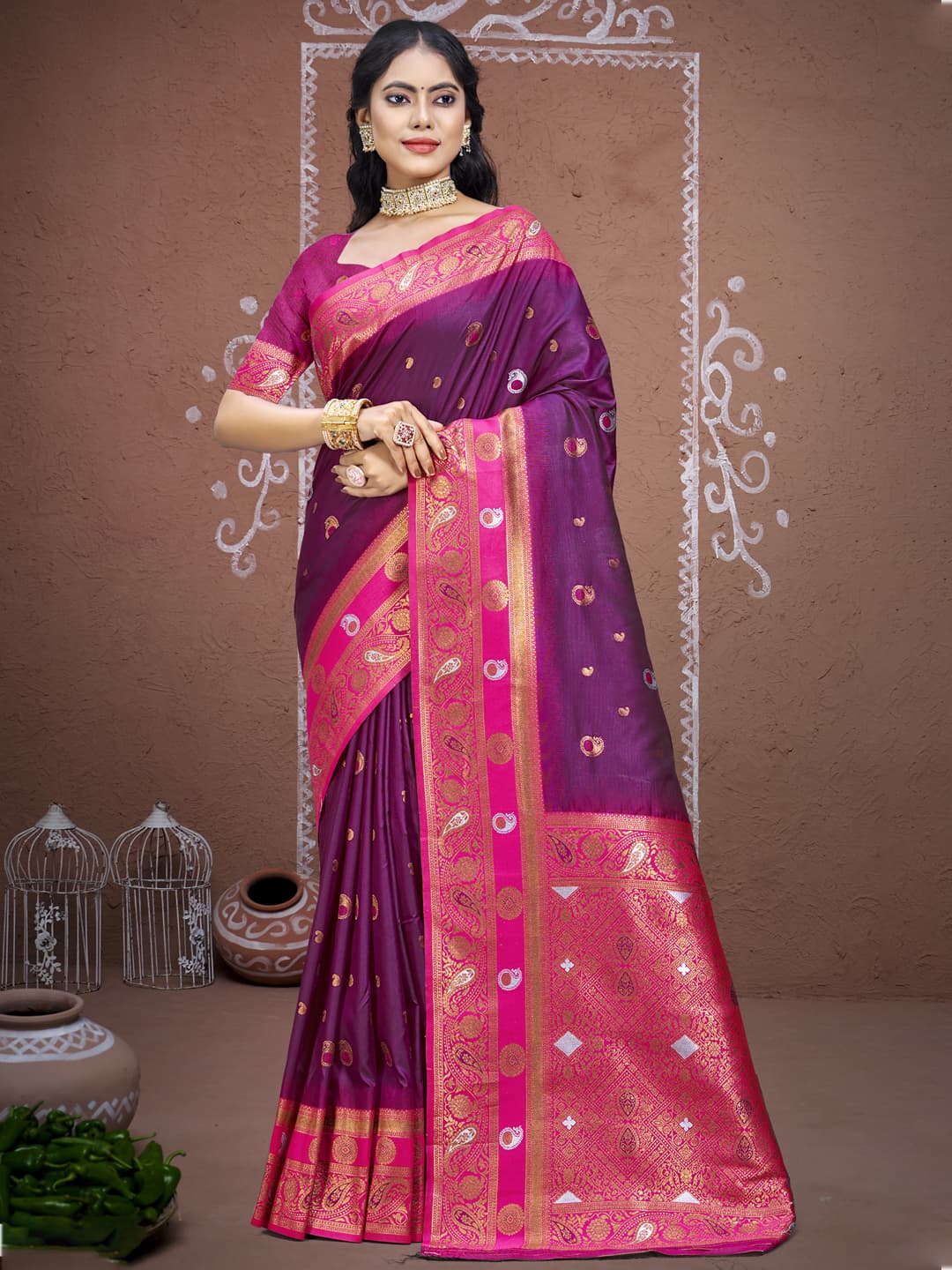 Wine Silk Saree