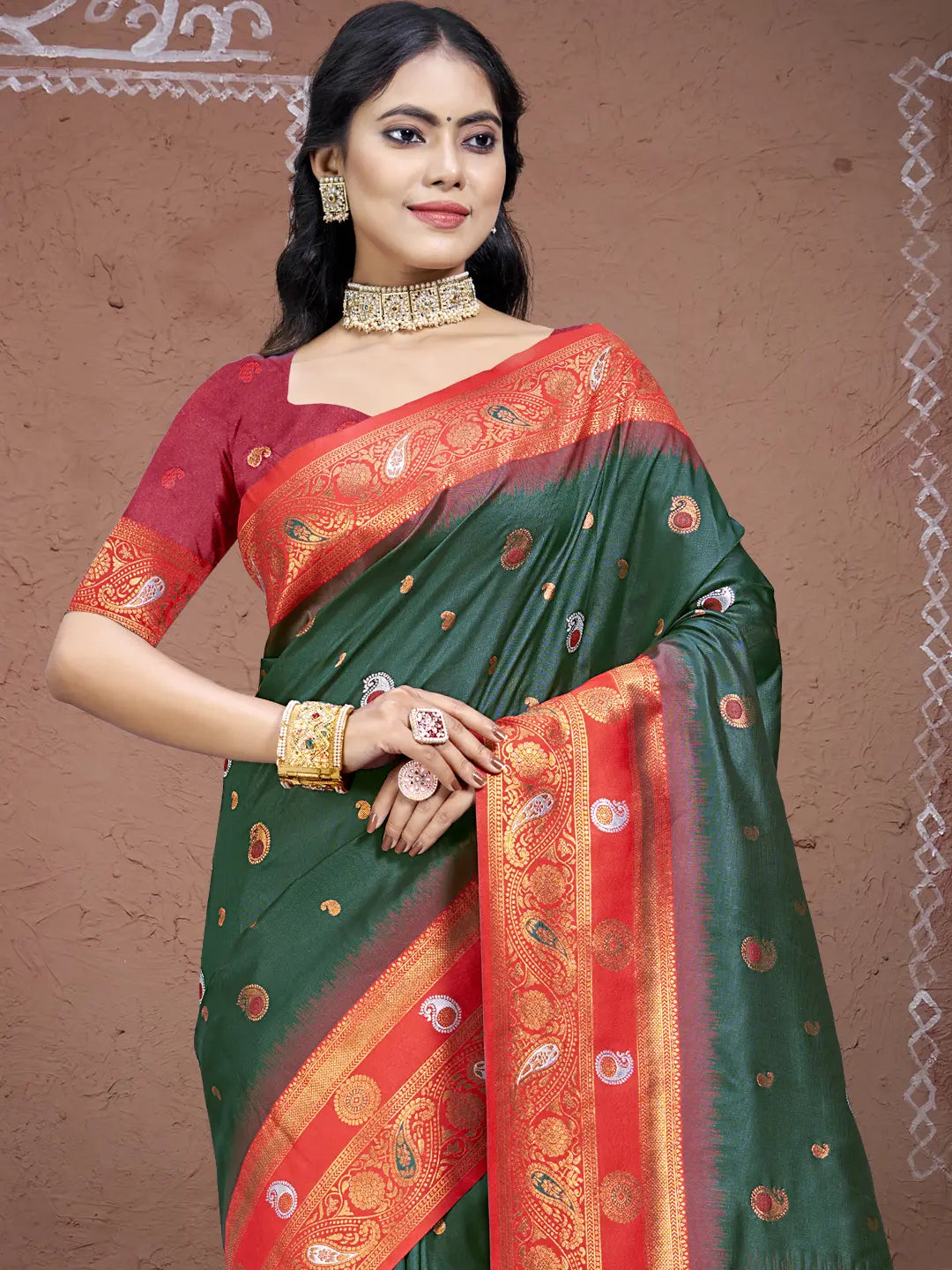 Bottle Green Silk Saree