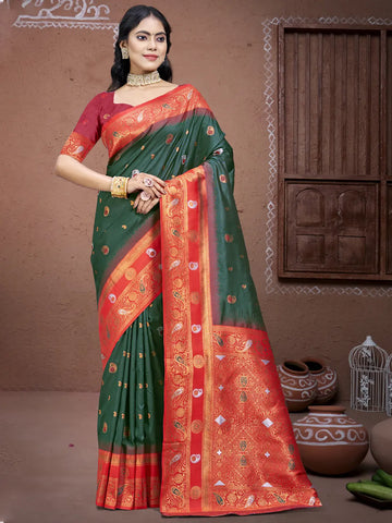 Bottle Green Silk Saree