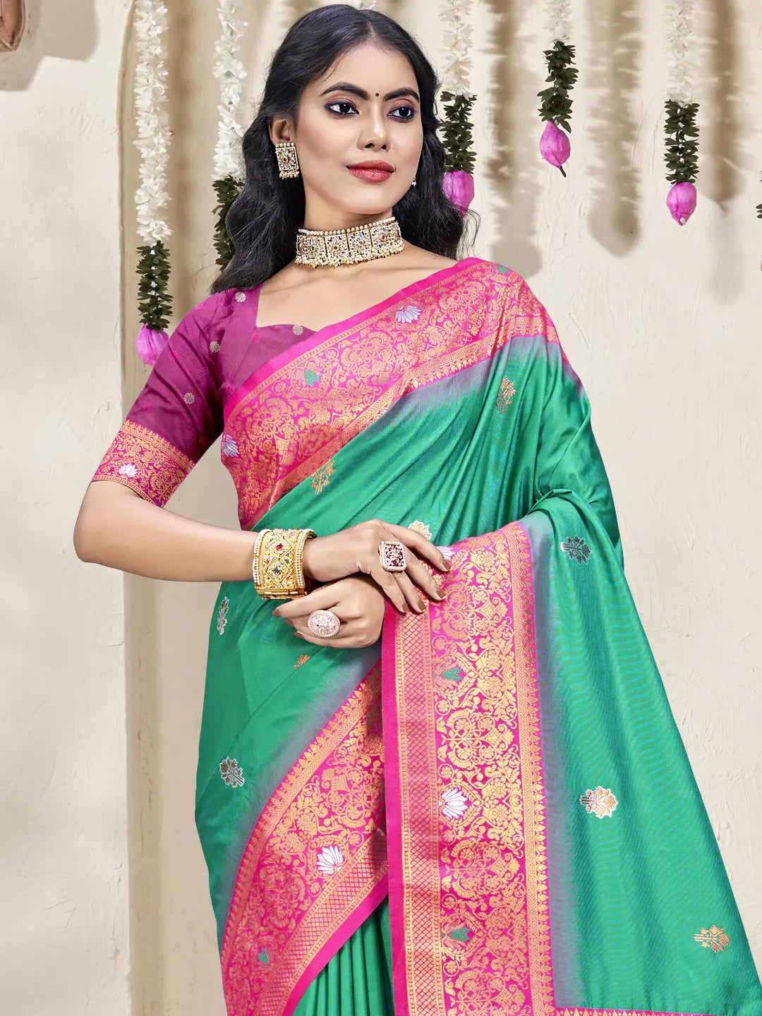 Teal Green Silk Saree