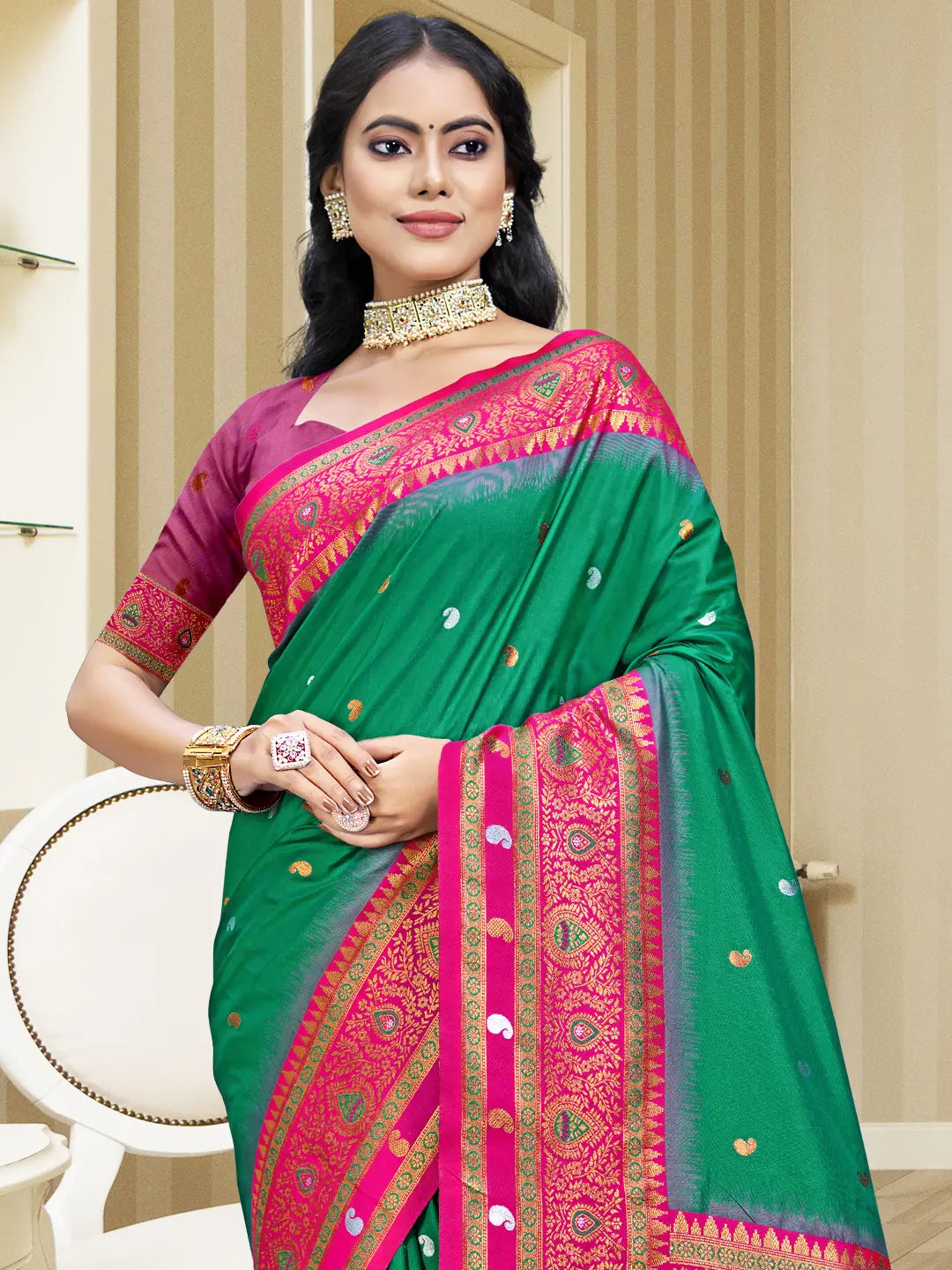 Teal Green Silk Saree