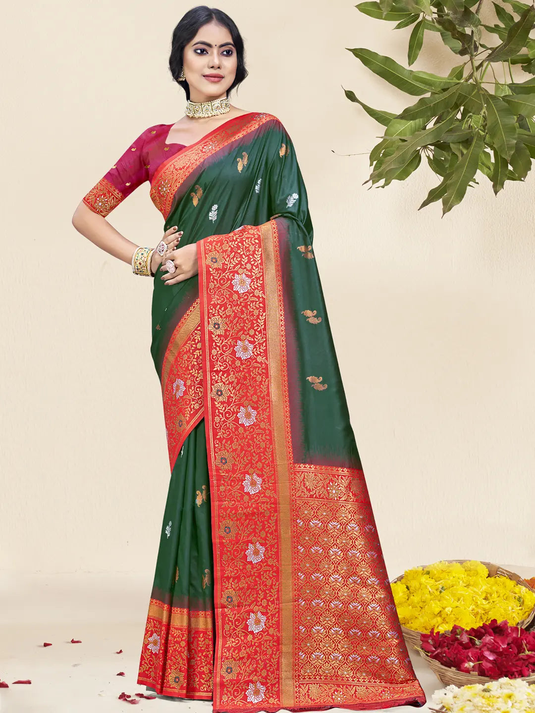 Dark Green Silk Saree