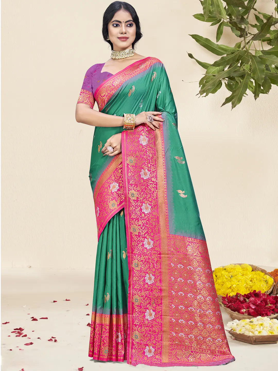 Teal Green Silk Saree