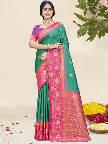 Teal Green Silk Saree