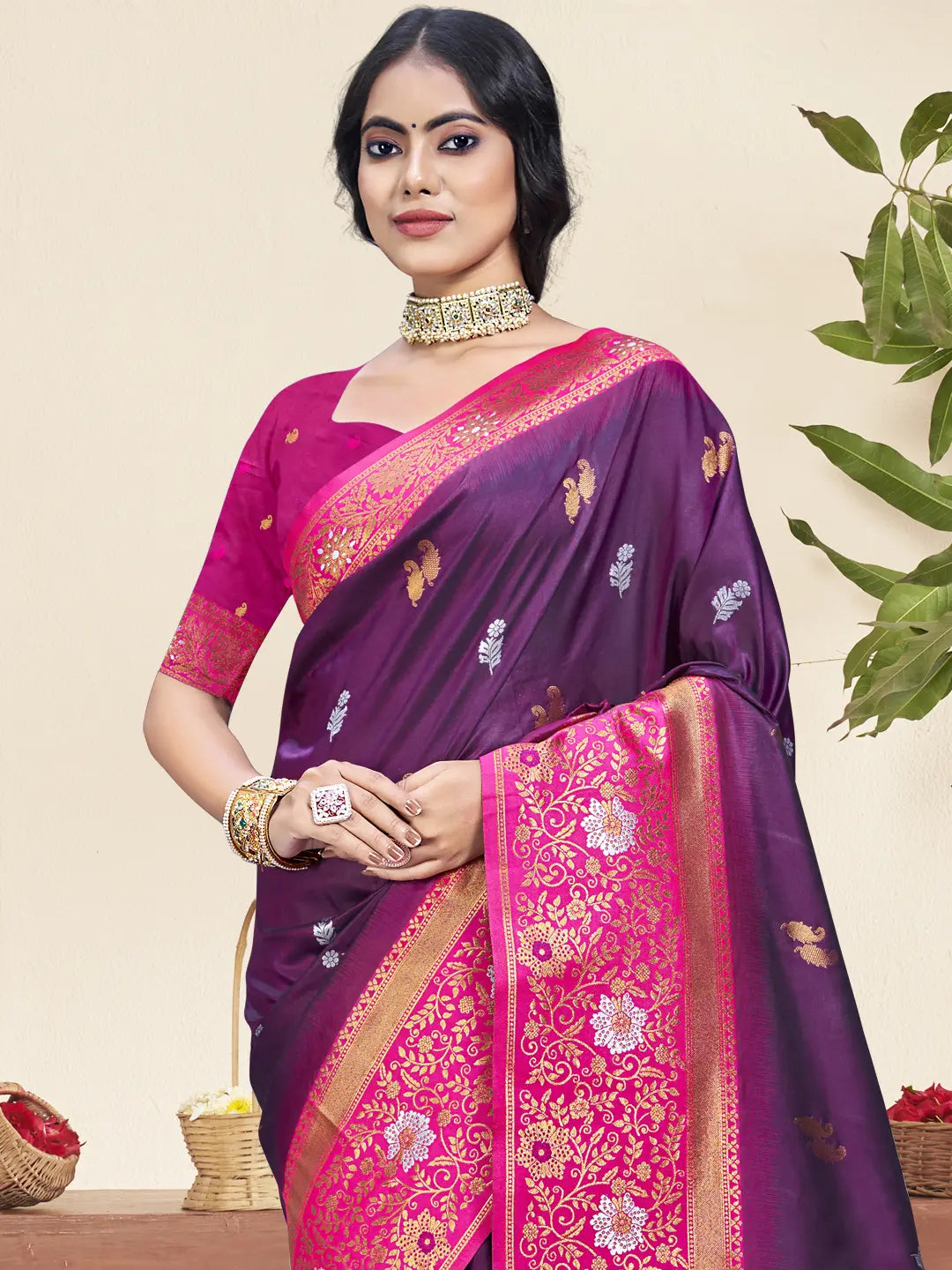 Wine Silk Saree