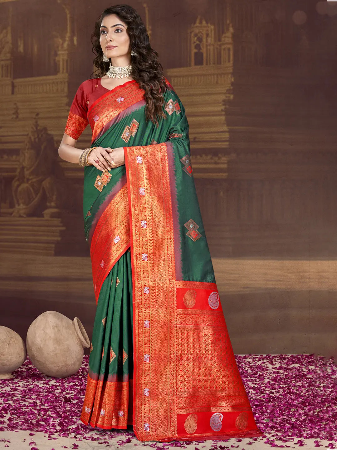 Dark Green Silk Saree