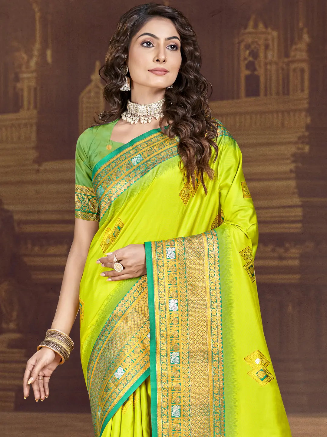 Lime Green Silk Saree