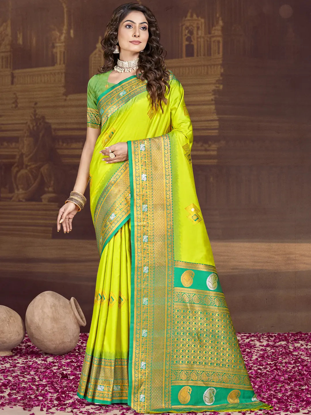 Lime Green Silk Saree