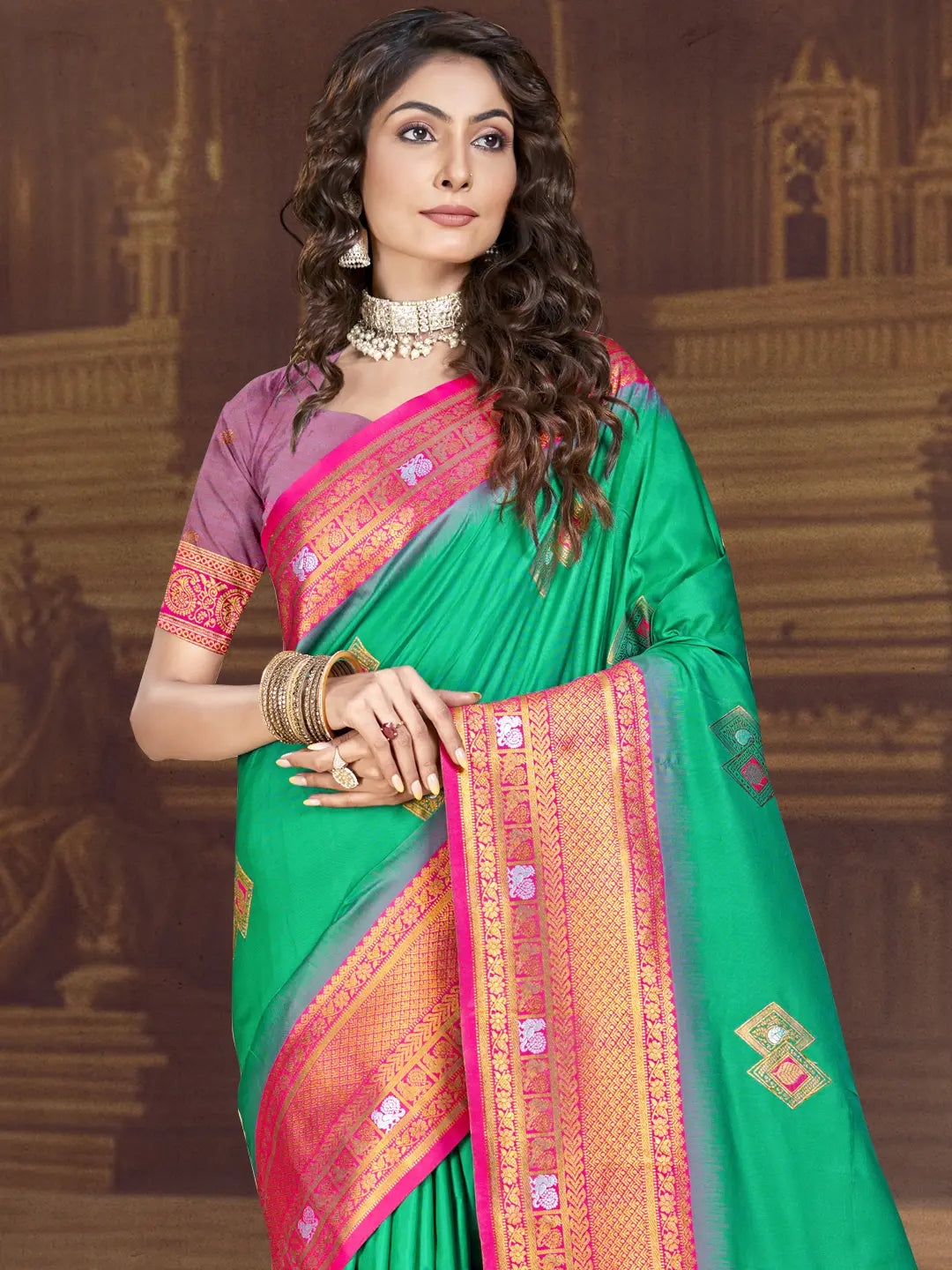 Teal Green Silk Saree