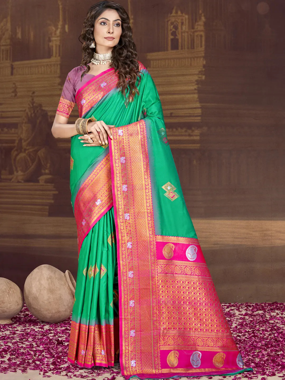 Teal Green Silk Saree