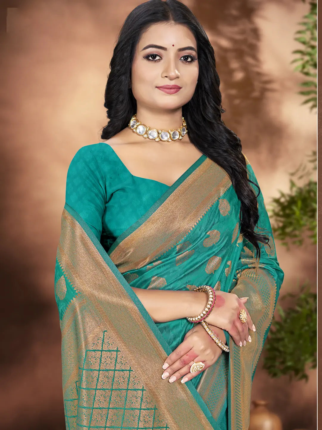 Cyan Green Silk Saree