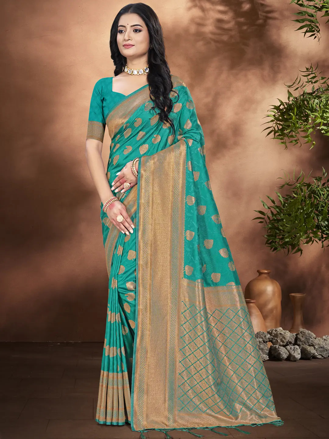 Cyan Green Silk Saree