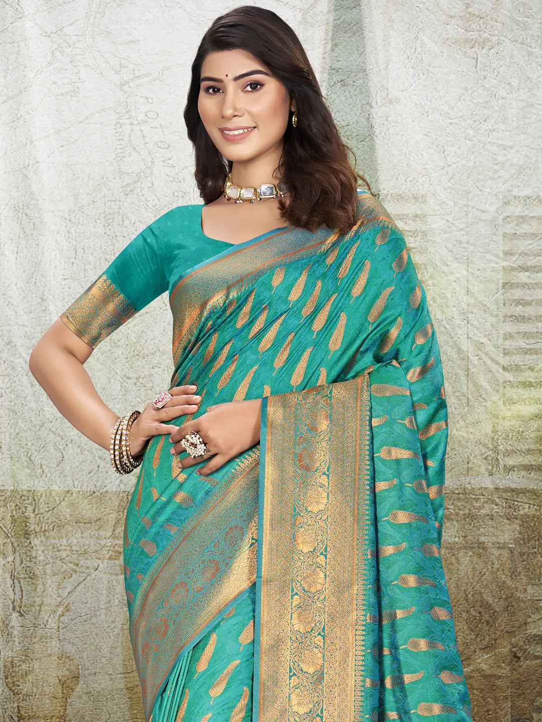 Turquoise Green Silk Saree