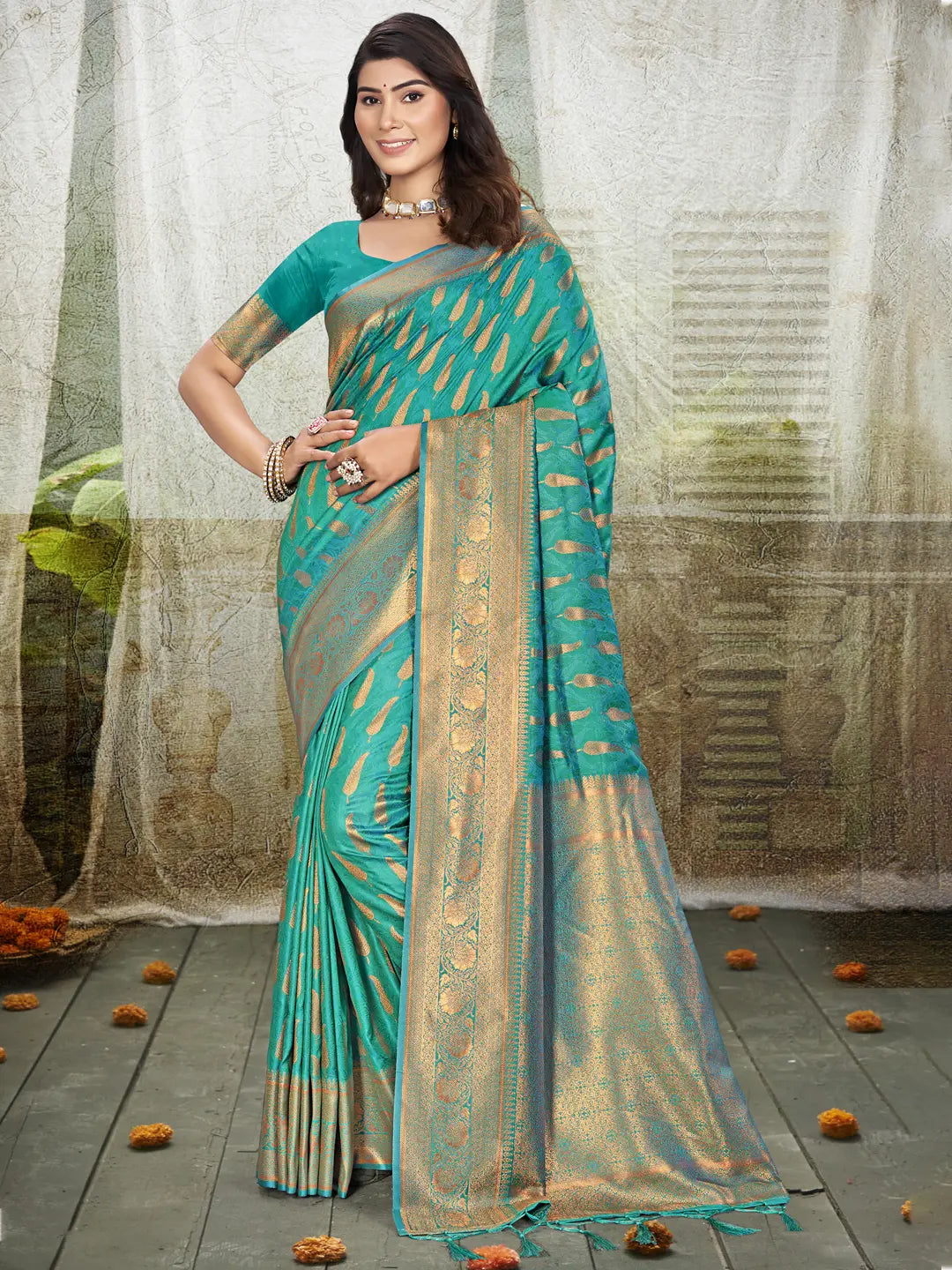 Turquoise Green Silk Saree