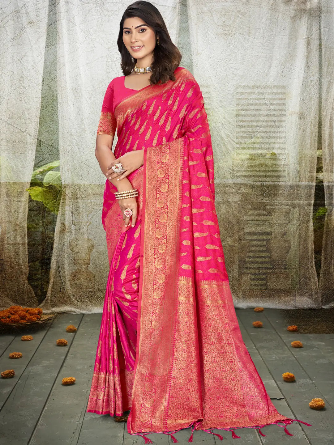 Magenta Pink Silk Saree