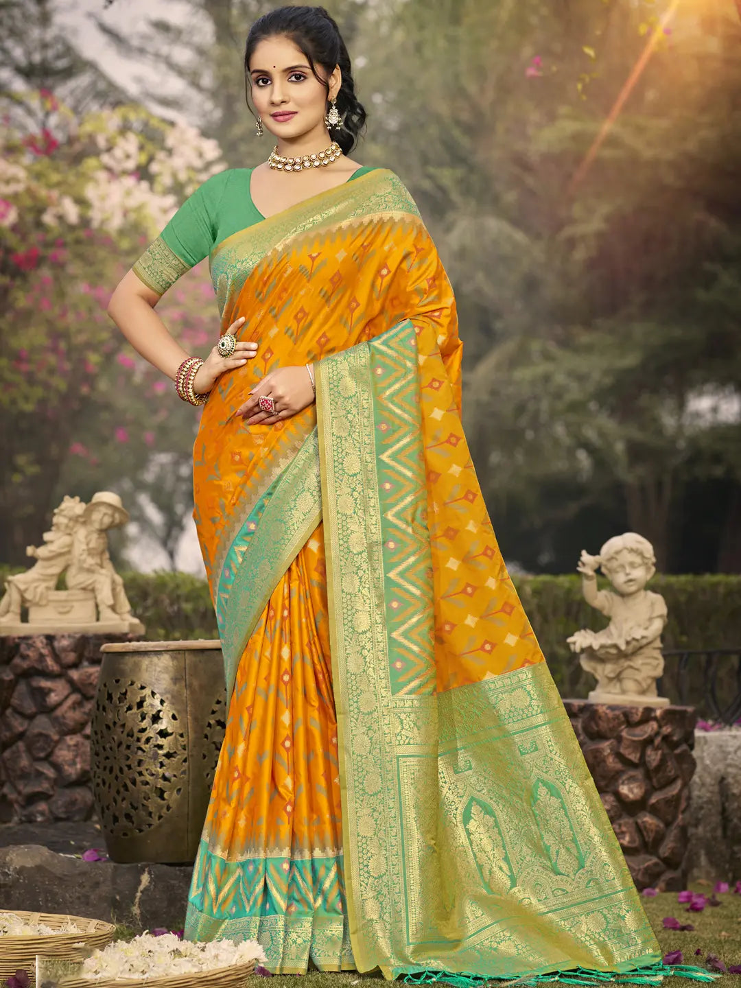 Mustard Yellow Silk Saree