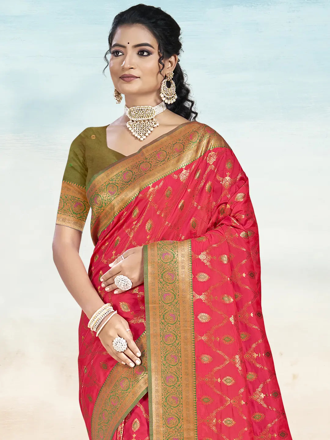 Dark Pink Silk Saree