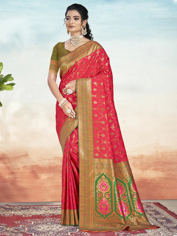 Dark Pink Silk Saree