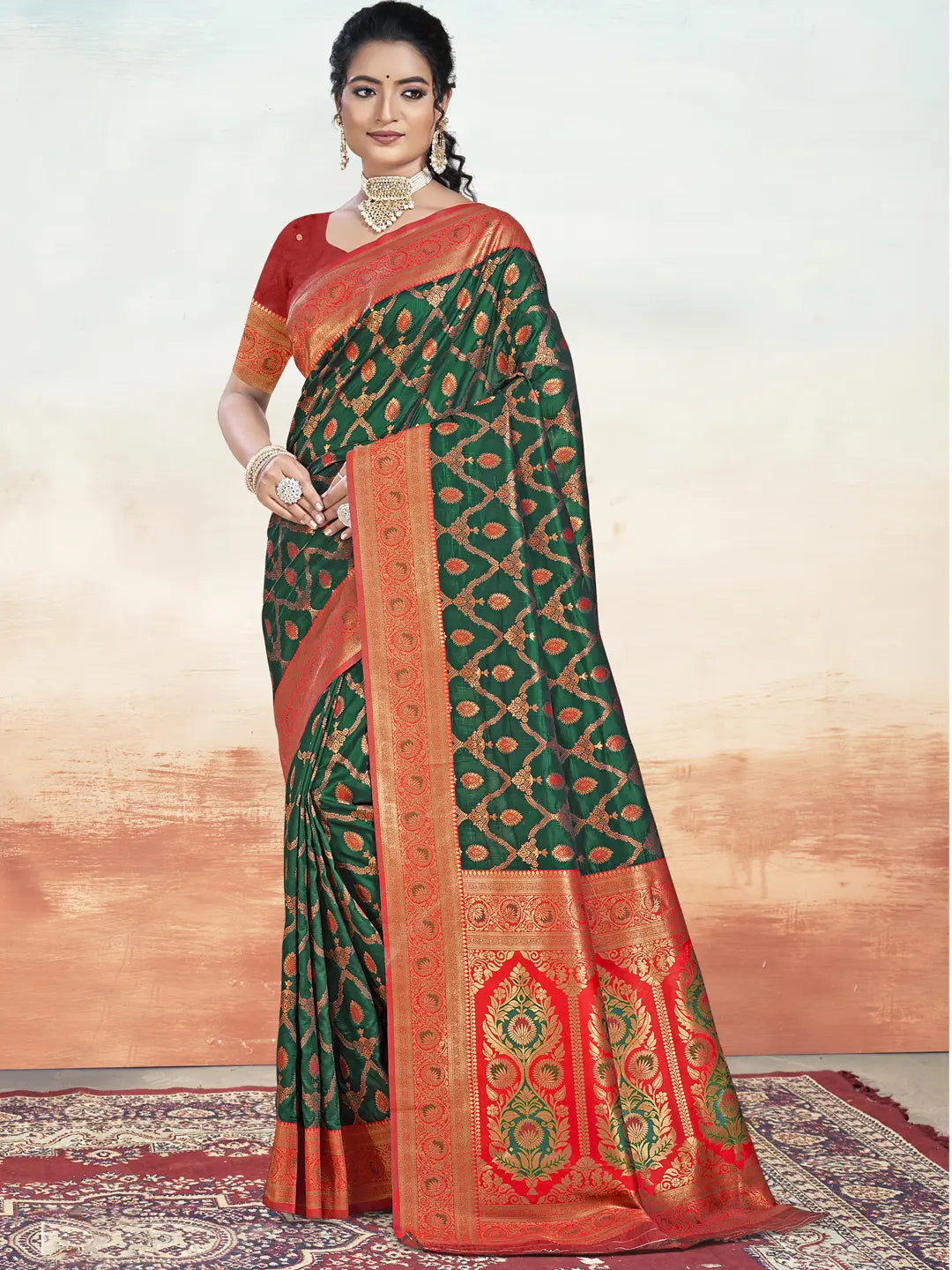 Dark Green Silk Saree