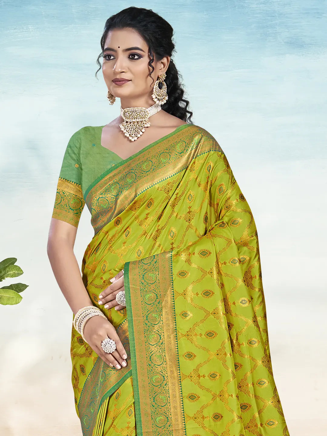 Lime Green Silk Saree