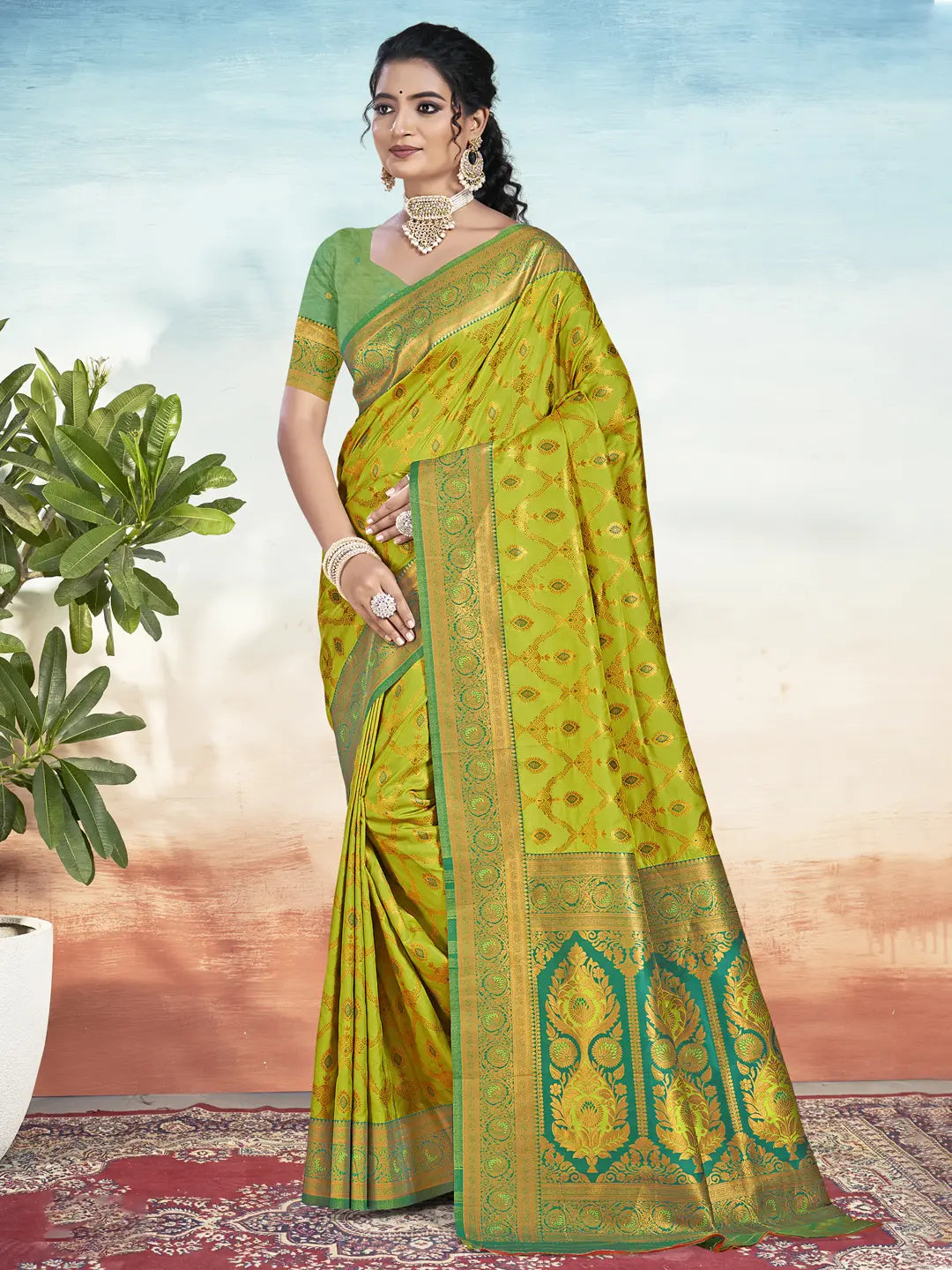 Lime Green Silk Saree