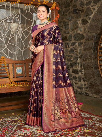 Sangam Dark Purple Silk Saree