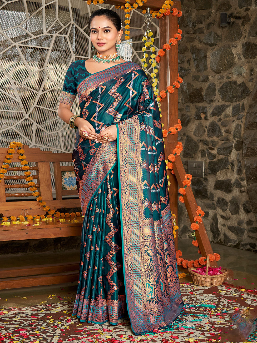 Prussian Blue Silk Saree