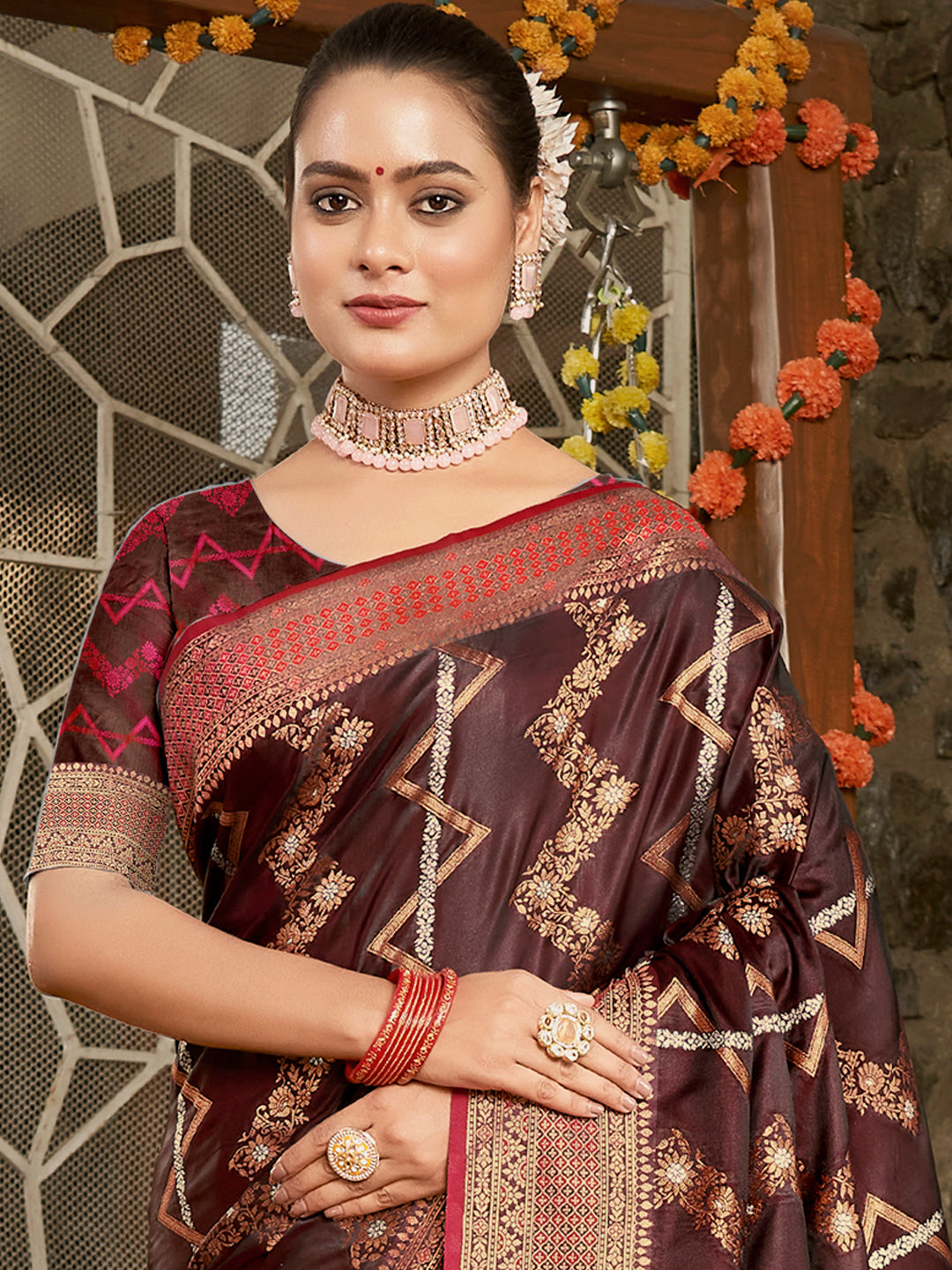 Sangam Brown Silk Saree