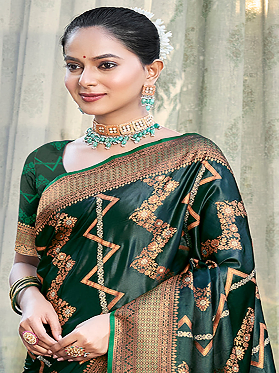 Sangam Dark Green Silk Saree