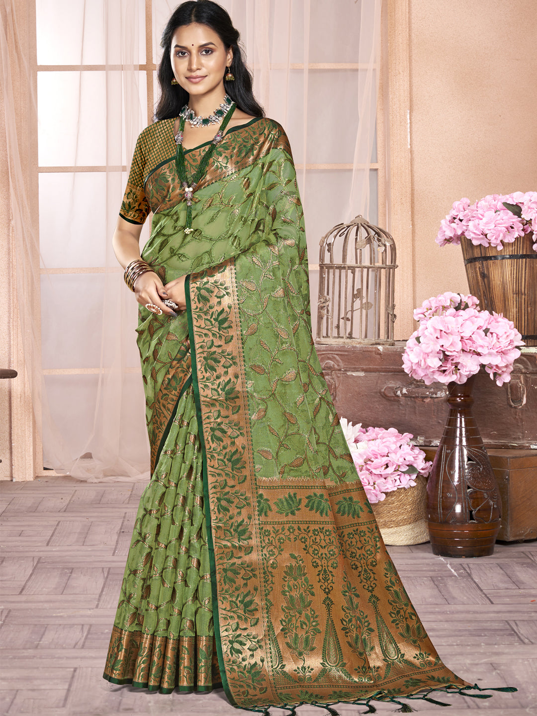 Green Organza Saree