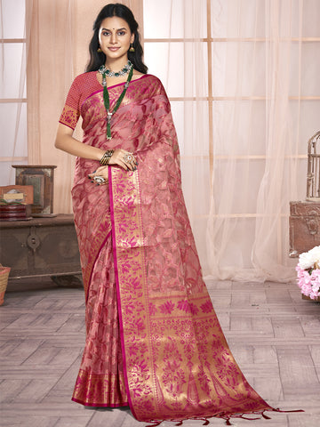 Pink Organza Saree