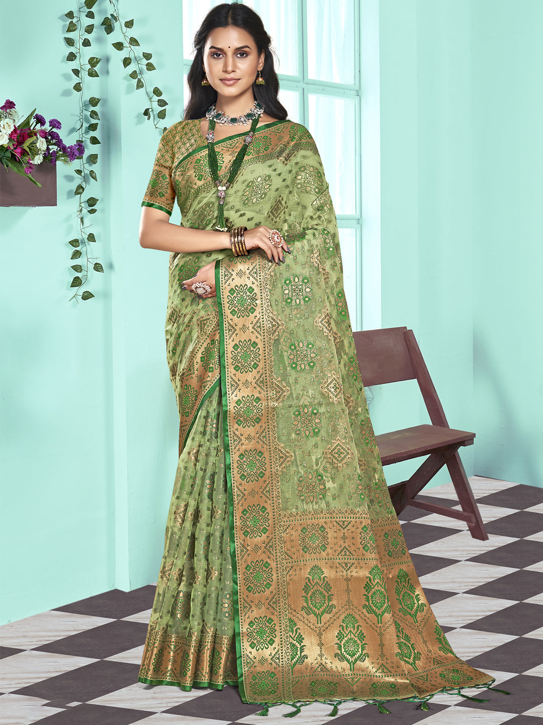 Green Organza Saree