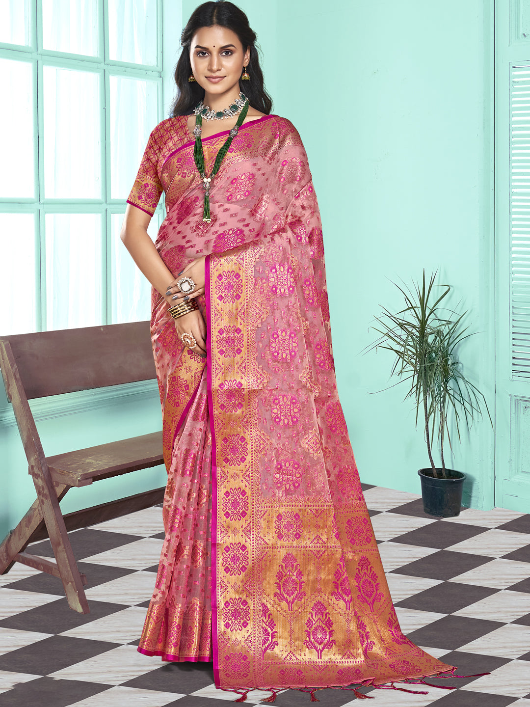 Pink Organza Saree