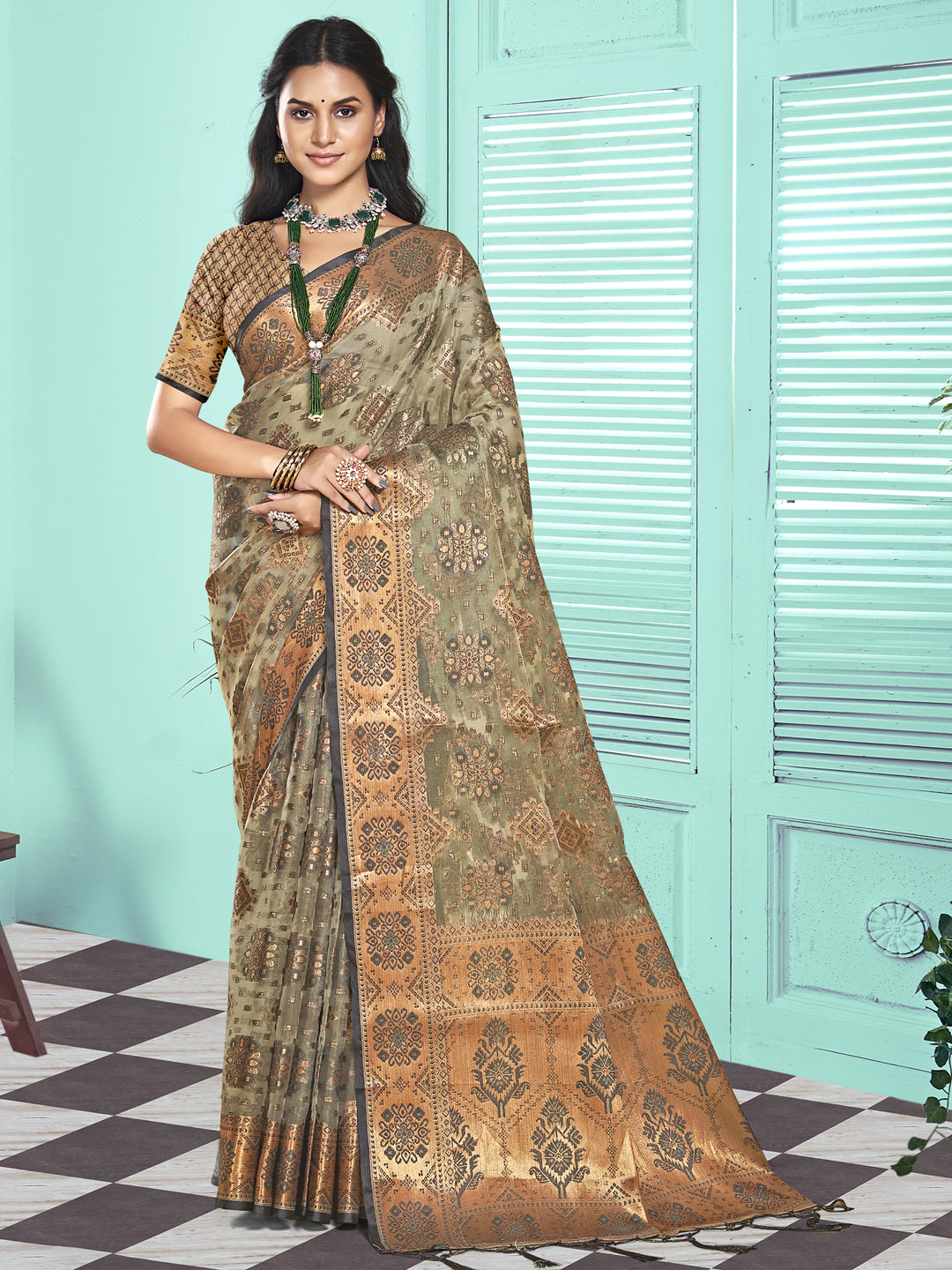 Gray Organza Saree