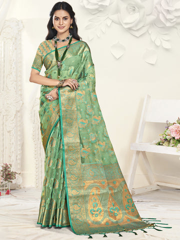 Sangam Turquoise Blue Organza Saree