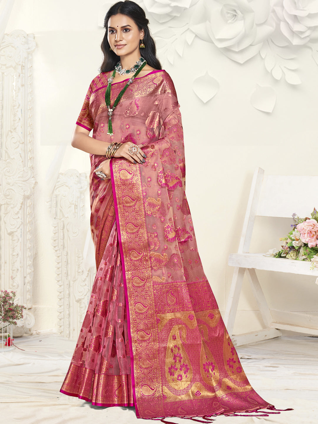 Pink Organza Saree