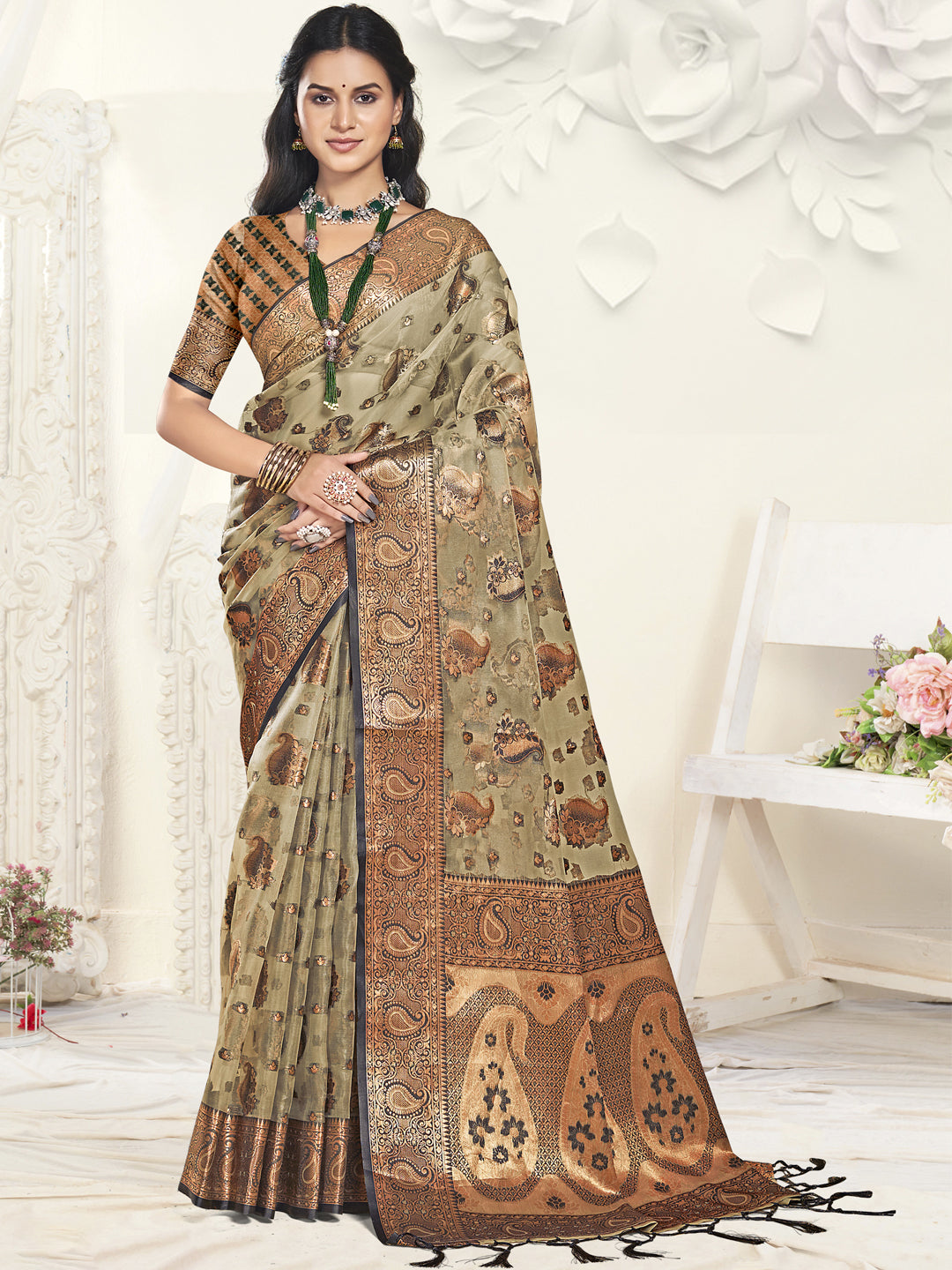 Gray Organza Saree